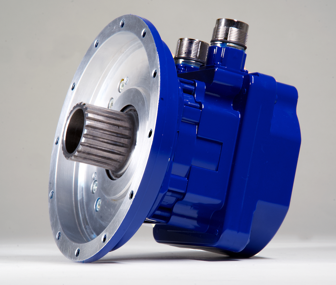 Customized hollow shaft motor based on HSM09-series Custom rotor shaft with splines for direct fitting to the customers gearbox transmission. Custom front shield for direct attachment to the customers gearbox housing.